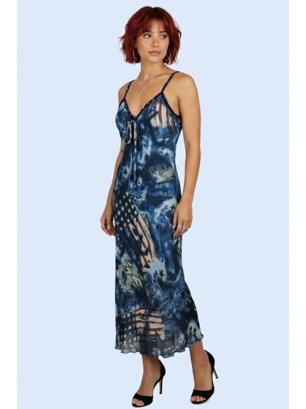 RAG Vintage sleeveless American Flag patchwork blue red maxi dress 11 / 12